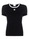 Courrèges Courreges Women Cotton T Shirt With Contrasting Profiles In Black