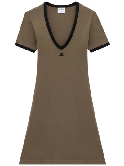 Courrèges V-neck Minidress In Green