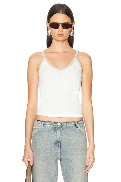 Courrèges Contrast V Neck Tank Top In White Heritage & Sand