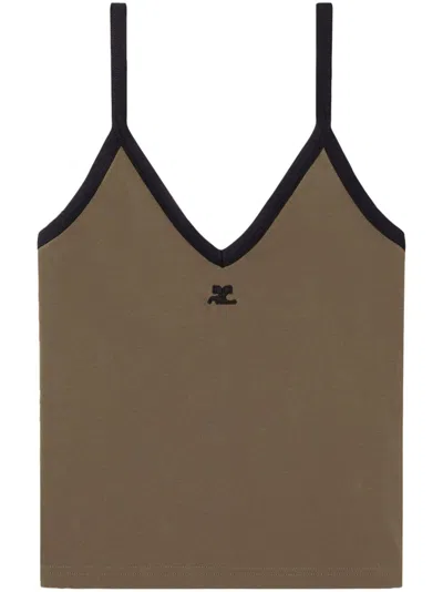 Courrèges Contrast V-neck Tank Top In Green