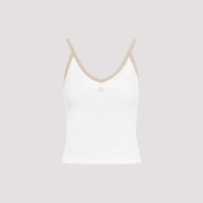 Courrèges White Sand Contrast V-neck Cotton Top