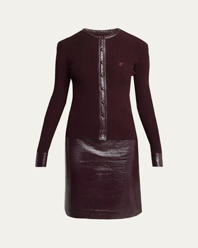 Courrèges Contrast Vinyl & Knit Crewneck Cardigan In Multi