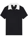 Courrèges Contrasting Collar Cotton Blend Polo In Black