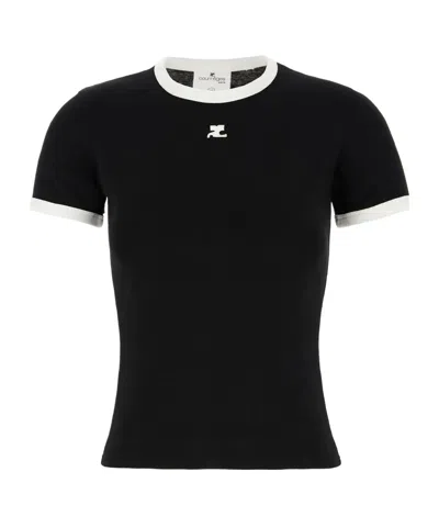 Courrèges Courreges Women Cotton T Shirt With Contrasting Profiles In Black