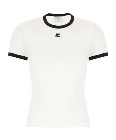 Courrèges Courreges Women Cotton T-shirt With Contrasting Profiles In White