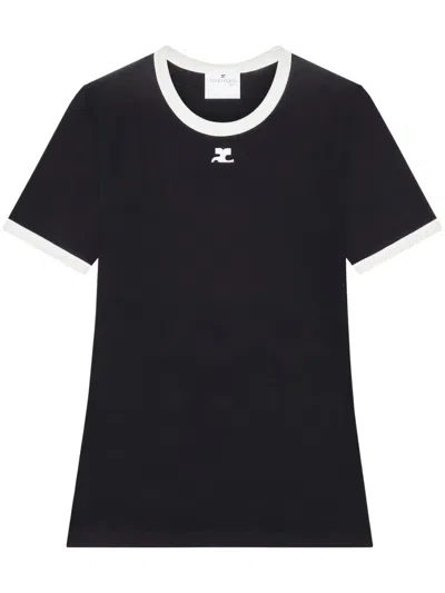 Courrèges Contrasting Trim Black T-shirt With Classic Silhouette