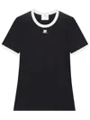 Courrèges Fitted Black T-shirt With Contrasting Trim And Embroidered Logo In Black