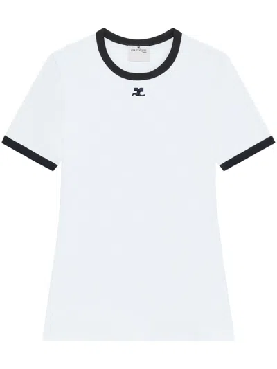 COURRÈGES CONTRASTING-TRIM COTTON T-SHIRT