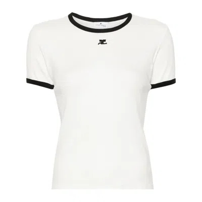 Courrèges Courreges Women Cotton T-shirt With Contrasting Profiles In White