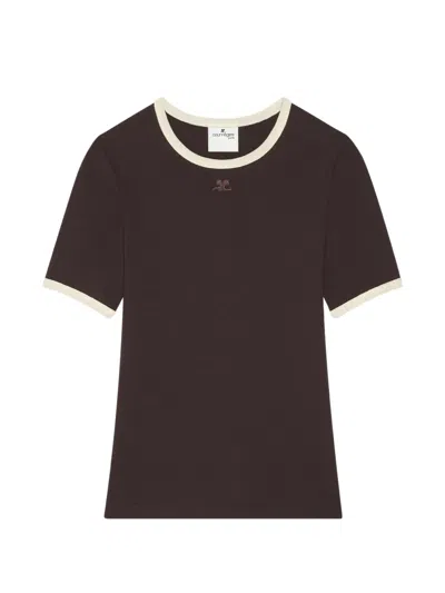 Courrèges Contrast-trim Logo-embroidered T-shirt In Black