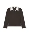 Courrèges Long-sleeved Cotton Polo With Contrasting Collar In Black