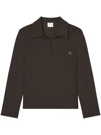 Courrèges Cotton Blend Polo Shirt In Brown