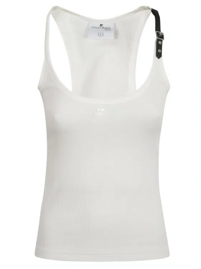 Courrèges Cotton Blend Stretch-jersey Top In White
