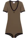 Courrèges Contrasting-trim Cotton Playsuit In Green