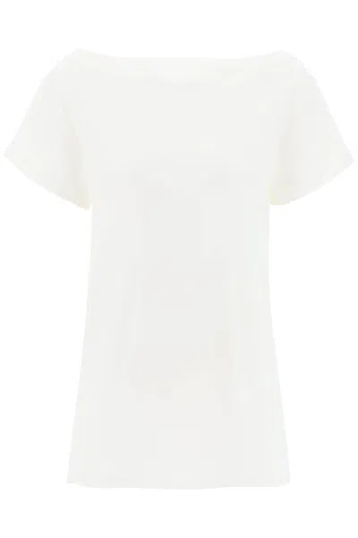Courrèges Twisted Body T-shirt With Boat Neckline And Snap Button Closure In White