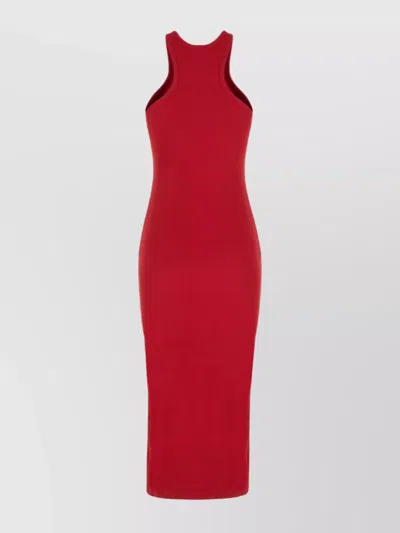 Courrèges Cotton Dress Stretch Fitted Silhouette Midi In Red