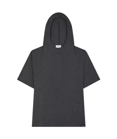 Courrèges Cotton Hooded T-shirt In Dark Heather Gray