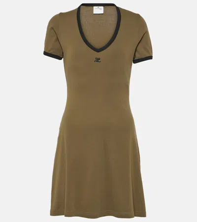 Courrèges Cotton Jersey Minidress In Brown