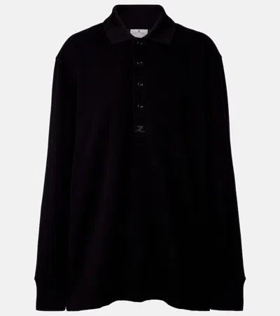 Courrèges Cotton Jersey Polo Sweater In Black