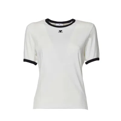 Courrèges Cotton Jersey T-shirt With Contrasting Trim In White