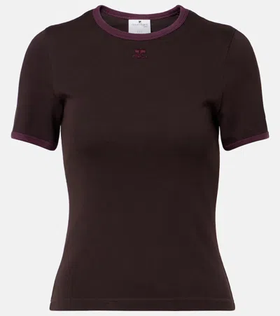 Courrèges Cotton Jersey T-shirt In Brown