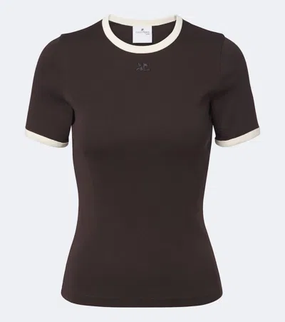 Courrèges Cotton Jersey T-shirt In Brown