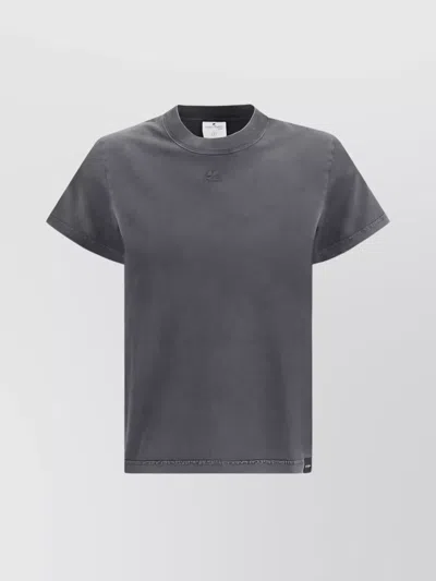 Courrèges Cotton Monochrome Crew Neck T-shirt In Stonewashed Grey