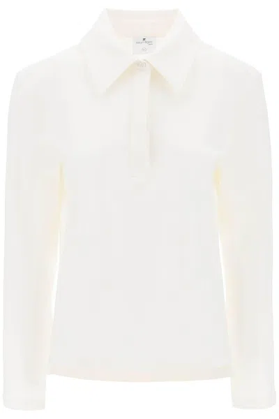 Courrèges Women's White Cotton Piqué Polo Shirt With Long Sleeves And Embroidered Logo In 白色的