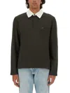 Courrèges Long-sleeved Cotton Polo With Contrasting Collar In Brown