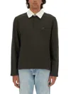 Courrèges Long-sleeved Cotton Polo With Contrasting Collar In Brown