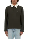 Courrèges Long-sleeved Cotton Polo With Contrasting Collar In Brown