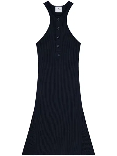 Courrèges Cotton Rib Knit Dress In Blau