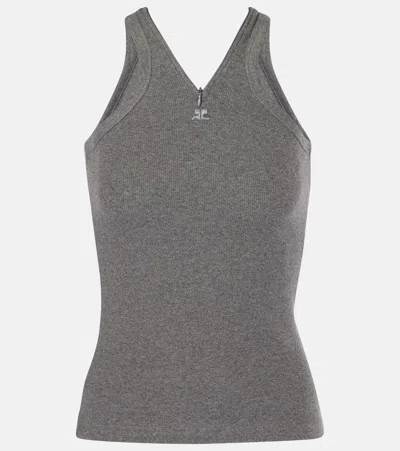 Courrèges Cotton Ribbed-knit Tank Top In Dark Heather Grey