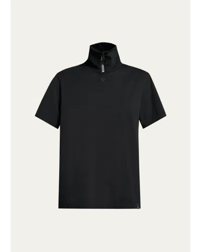 Courrèges Cotton Ribbed Stand-collar T-shirt In Black