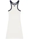 Courrèges White Cotton Mini Dress With Navy Blue Details And Halter Neck