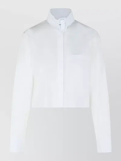 Courrèges Cotton Shirt High Collar Buckle Detail In White