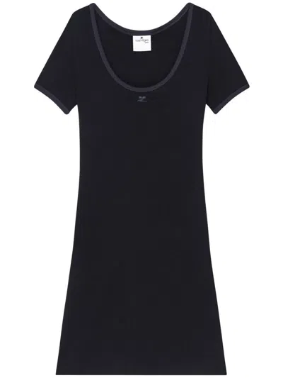 COURRÈGES COTTON SHORT SLEEVES MINI DRESS IN BLACK