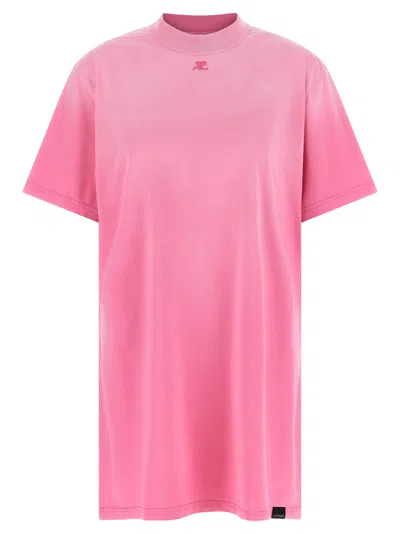 Courrèges Solarized Logo T Shirt Short Sleeve Dress In Pink