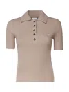 Courrèges Ribbed Polo Collar Knit Sweater With Button Placket In Cappuccino