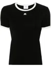 Courrèges Logo-embroidered Cotton T-shirt With Tipping In Black