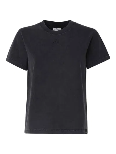 Courrèges Ac Straight Dry Jersey Cotton T-shirt In Gray