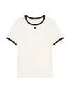 Courrèges Cotton T-shirt With Black Trim And Front Logo In White