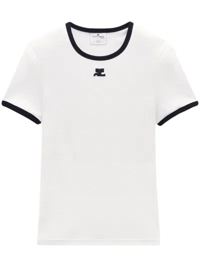 Courrèges Cotton T-shirt With Contrasting Logo Trim In White