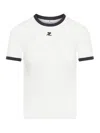 Courrèges Fitted White T-shirt With Contrasting Ribbed Trim In White