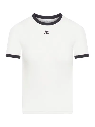 COURRÈGES COTTON T-SHIRT WITH CONTRASTING PROFILES