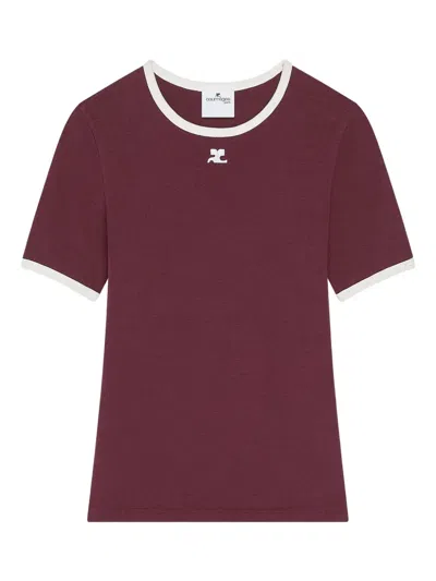 COURRÈGES COTTON T-SHIRT WITH CONTRASTING TRIM