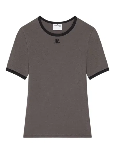 COURRÈGES COTTON T-SHIRT WITH CONTRASTING TRIM