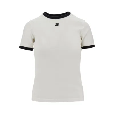Courrèges Cotton T-shirt With Contrasting Trims In White