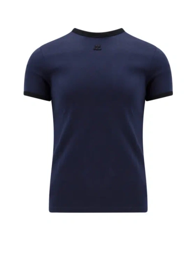 Courrèges Cotton T-shirt With Embroidered Logo In Blue