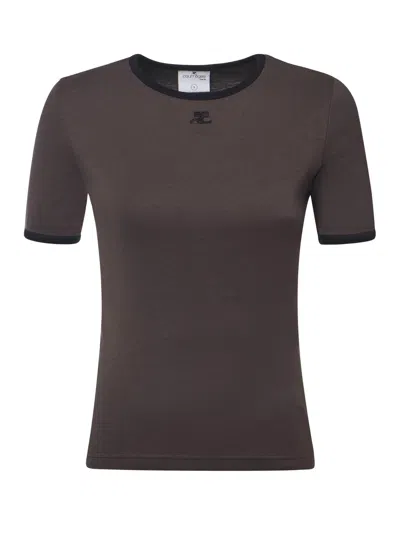 Courrèges Courreges Women T-shirt With Contrasting Cotton Profiles In Multi